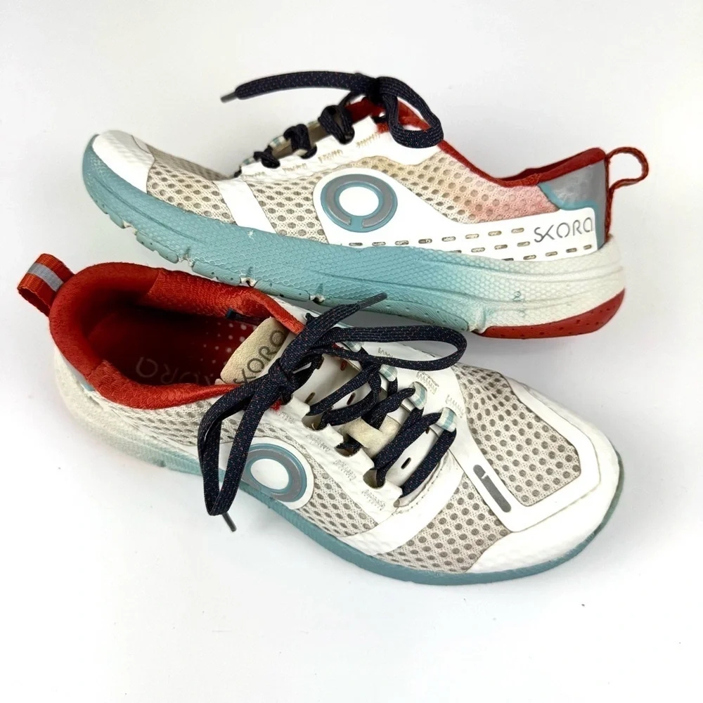 Skora Pulse Running Shoes Women’s Sz 6.5 White Blue Mesh Lace Up Sneakers Casual